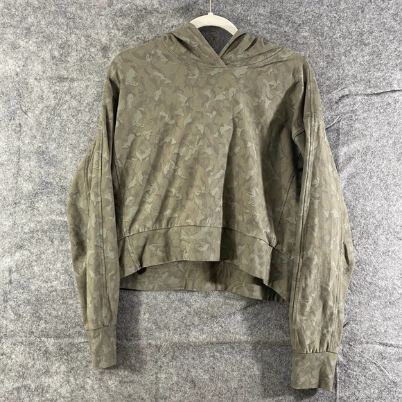 Athleta Sweatshirt Medium Green Camo Printed Farallon Hoodie Long Sleeve - Picture 2 of 11